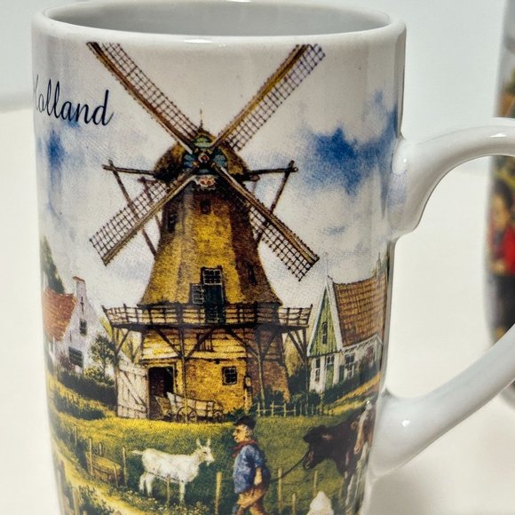 Set 2 Tall Holland Cup Mug Children Windmill Tulips 4.5" All Dutch by TS Holland - Picture 13 of 16
